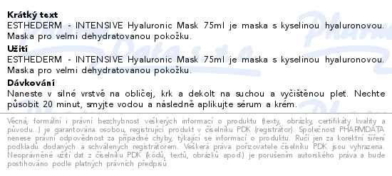 ESTHEDERM Intensive Hyaluronic mask 75ml
