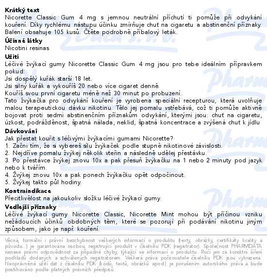 Nicorette Classic Gum 4mg léč. žvýkací guma 105ks