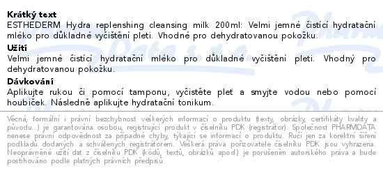 ESTHEDERM Hydra-Replenishing cleansing milk 200ml