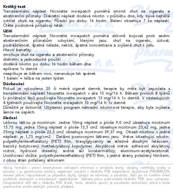 Nicorette Invisipatch 15mg/16h 7 náplastí