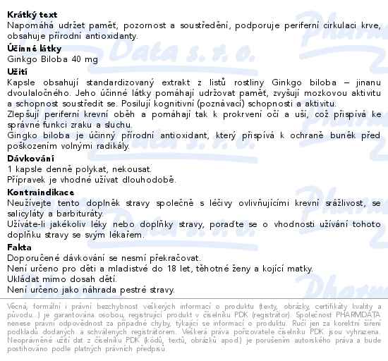 Ginkgo Biloba 40mg 60 kapslí