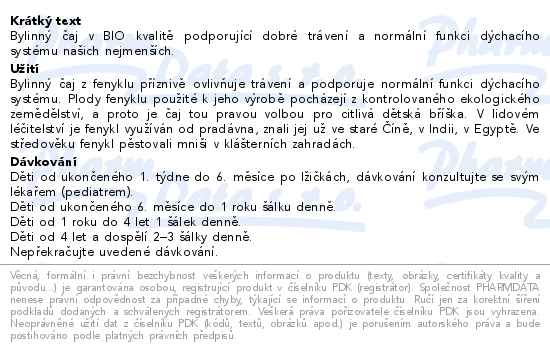 LEROS Dětský čaj Fenykl 20x1.5g