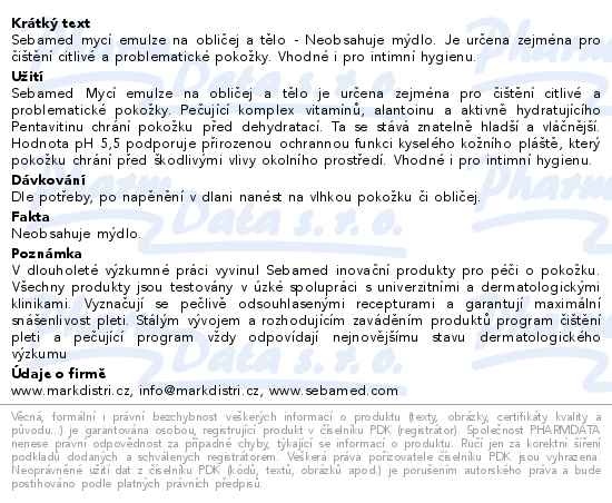SEBAMED Mycí emulze na obličej a tělo 200ml
