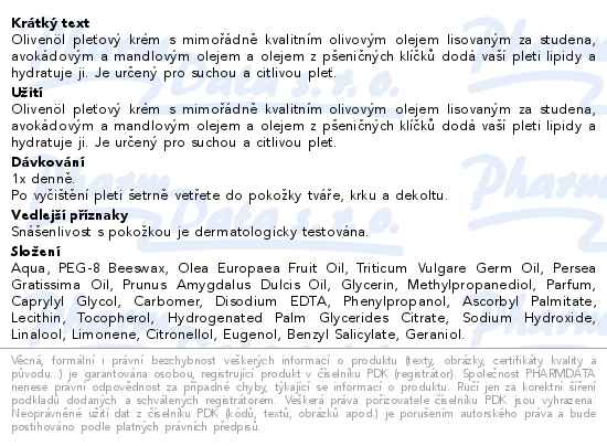 Olivenöl krém pro suchou a citlivou pleť 50ml