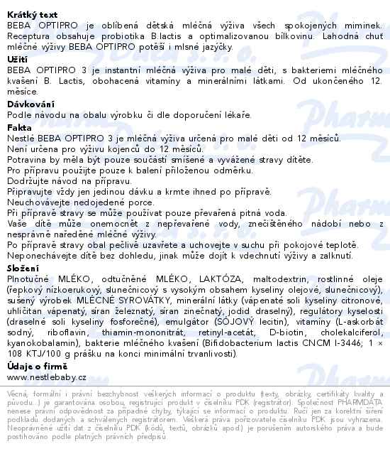 BEBA Optipro 3 batolecí mléko 500g
