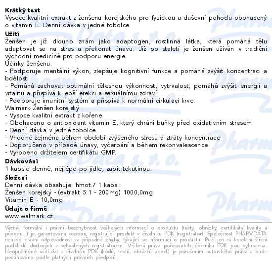 Walmark Ženšen korejský 30 kapslí
