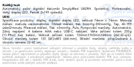 SimplyMed Automatick pan digitl.tlakomr U82RH