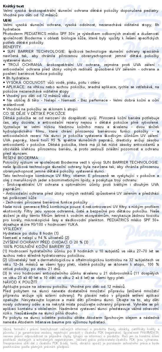 Bioderma Photoderm PEDIATRICS mléko SPF50 200ml