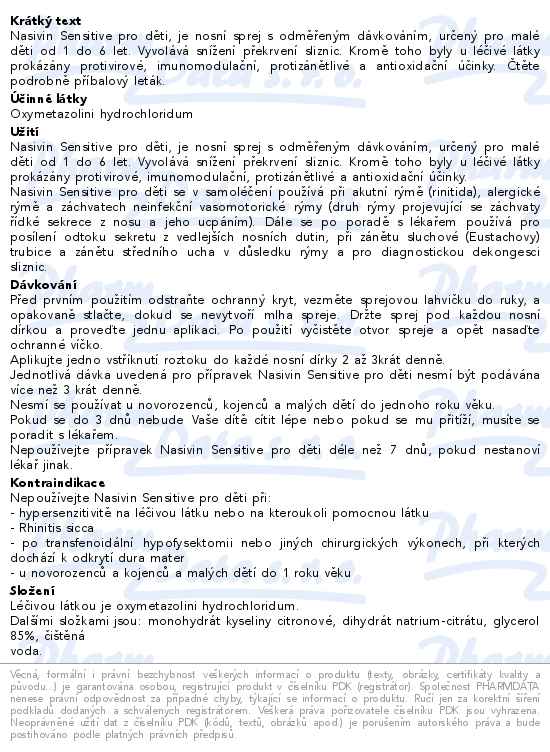 Nasivin Sensitive nosní sprej pro děti 0.25% 10ml