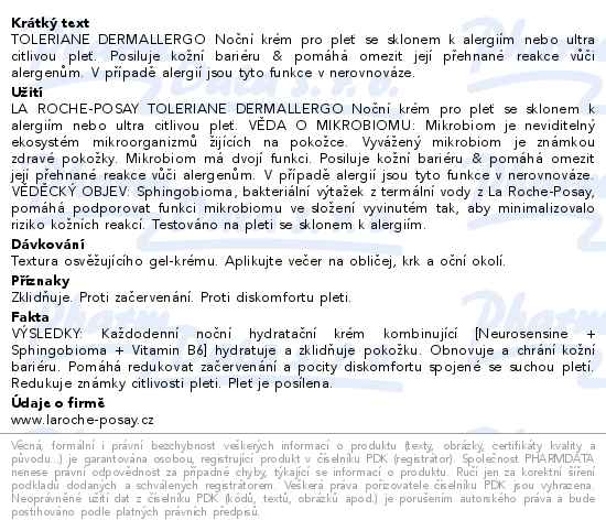 La Roche-Posay Toleriane Dermallergo krém noc 40ml