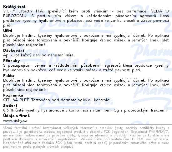 VICHY Liftactiv H.A. krém bez parfemace 50ml