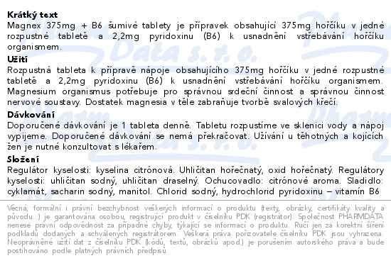 Vitabalans Magnex 375mg + B6 šumivé, 20 tablet